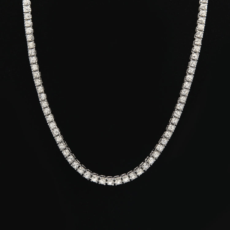 Silver-tone rhinestone tennis-style chain necklace with evenly set faceted stones
