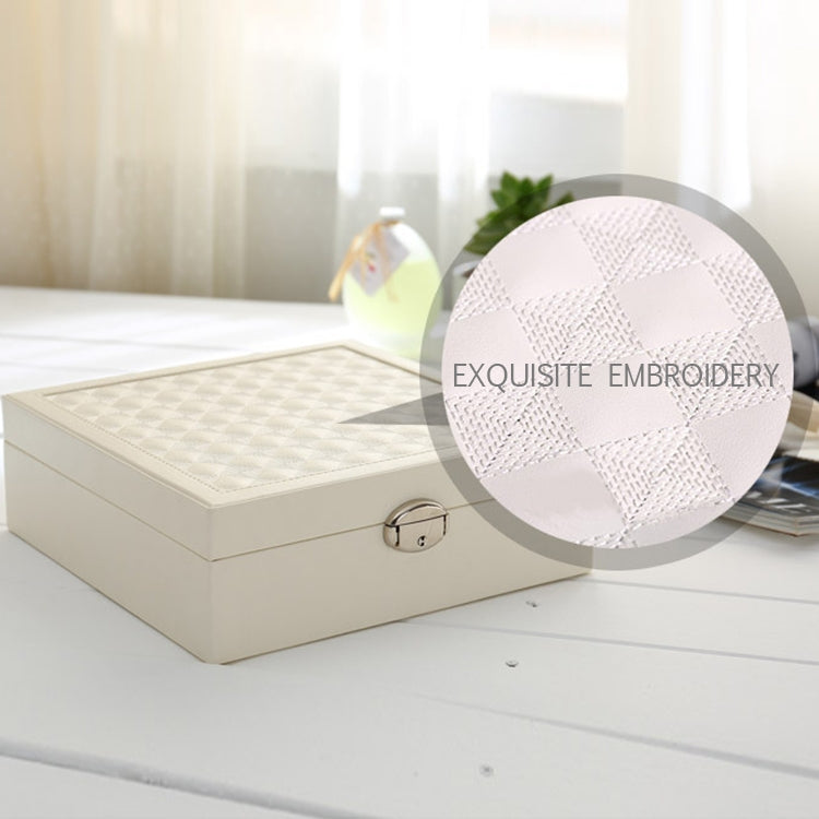 Cream wooden jewelry box with quilted embroidery top and silver front latch