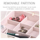 Pink-toned interior jewelry organizer with removable partition for rings and earrings