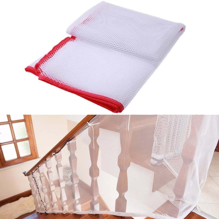 White stair safety net with red edging, braided balcony child safety mesh