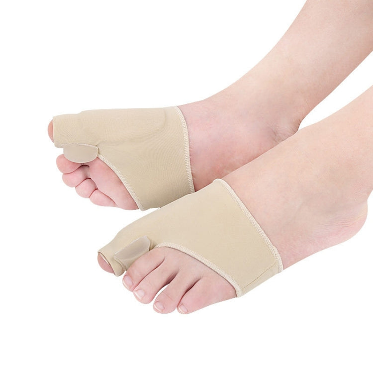 Beige toe correction sleeve with padded big toe loop for hallux valgus support.
