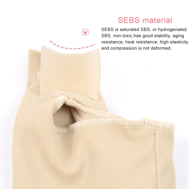 Beige gel toe sleeve with curved padding and elastic knit edge for comfort.