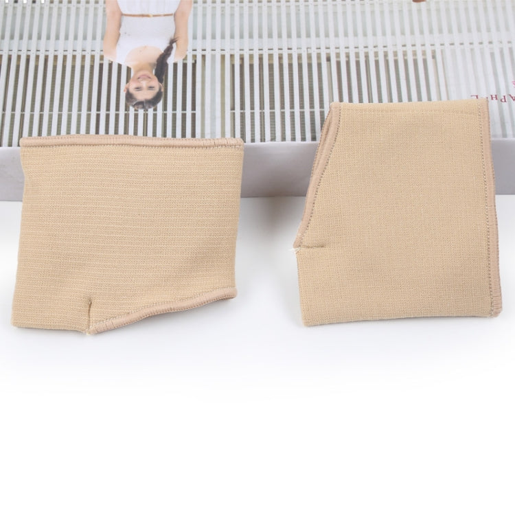 Beige toe thumb protector sleeves pair, shown flat on the surface for size S