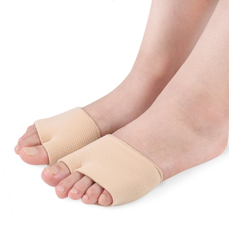 Beige forefoot toe protector pair with padded thumb-style support, split toe design