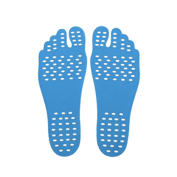 Blue anti-slip summer sandal insole pair, dotted traction surface for the foot