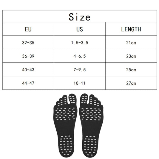 Black dotted anti-slip sandal insoles with size length chart shown