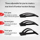 Black lumbar traction brace shown in three adjustable gear height positions