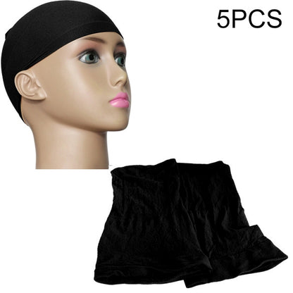 Set of 5 black elastic wig liner caps, mesh snood hair net