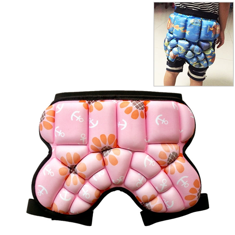 Pink kids padded hip protector shorts with black trim, U-shaped crotch opening