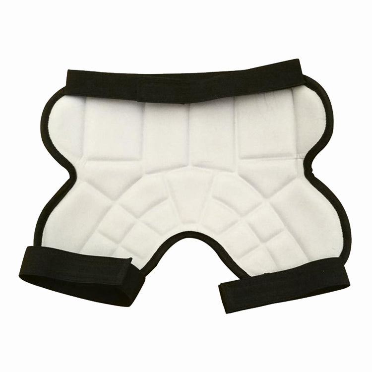 White kids padded hip protector shorts with black edging and adjustable leg straps