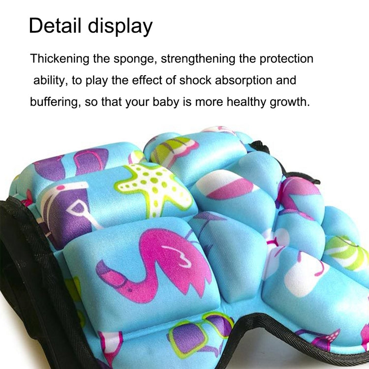 Thick padded hip protector foam on a black-banded kids protective short, colorful print