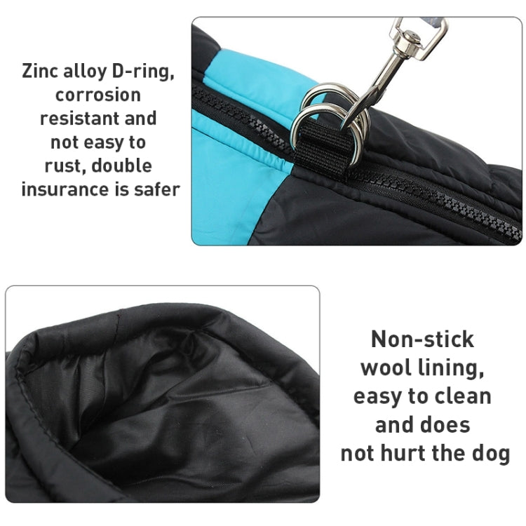 Black padded dog vest with zinc alloy D-ring and non-stick wool lining, close-up