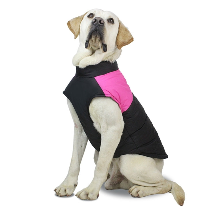 Pet dog ski suit vest in black with pink chest panel, sleeveless padded design