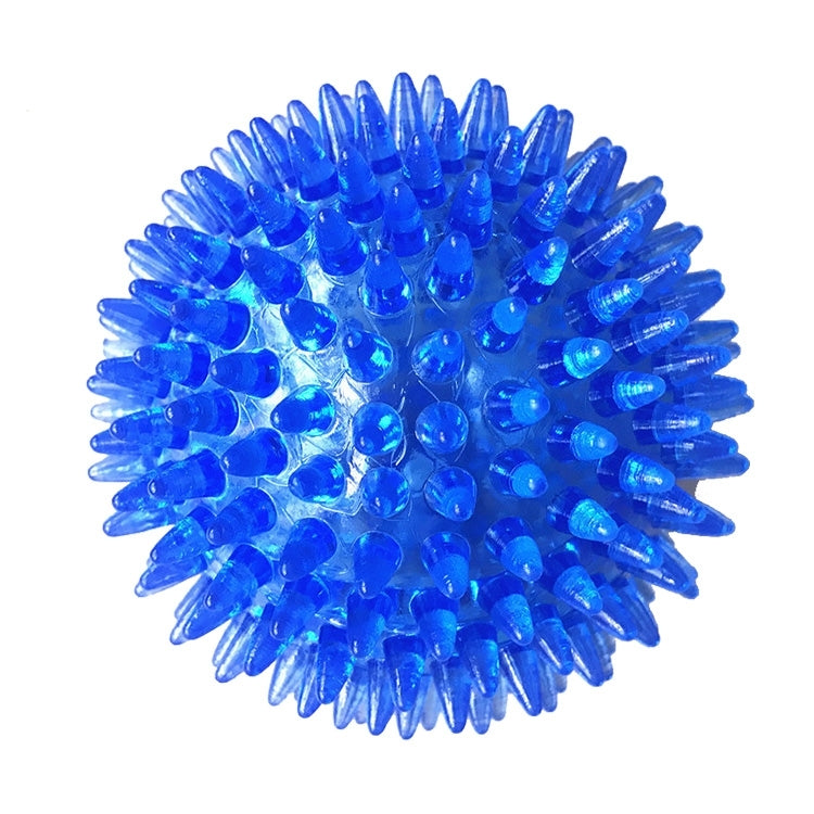 Blue spiky hedgehog dog toy ball with raised nubs for chewing