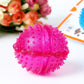 Pink spiked rubber puppy bite ball toy with side treat opening
