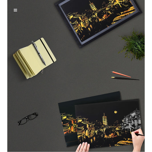 Bright City DIY Drawing Picture Wall Painting Scratch Card Golden Night View Paint Arts Paper Hand Painted Home Decoration Creative Handmade Gifts, Size:41*28.7cm, Panorama London, Panorama Paris, Dubai