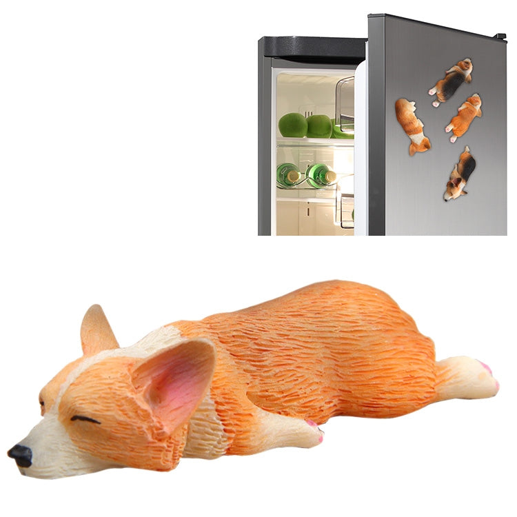 Magnetic corgi fridge decoration with four 3D sleeping puppy magnets on door
