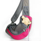 Reversible pet sling carrier with breathable mesh, pink base and gray panels, large size
