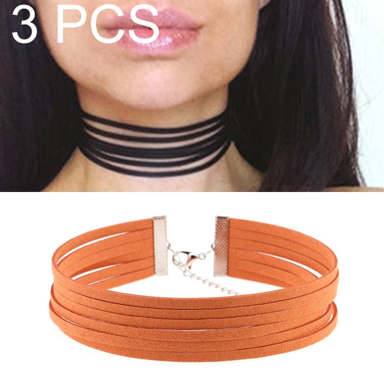 Layered flannel choker necklace, black 6-layer strip design with silver clasp