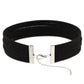 Layered flannel choker necklace, black 6-layer strips with silver chain extension