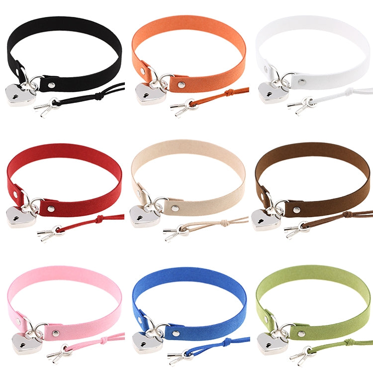Assorted color heart padlock choker collars with adjustable strap and clasp