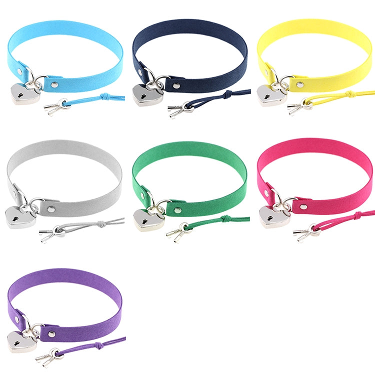 Colorful set of heart padlock choker collars with metal clasp and small heart tag