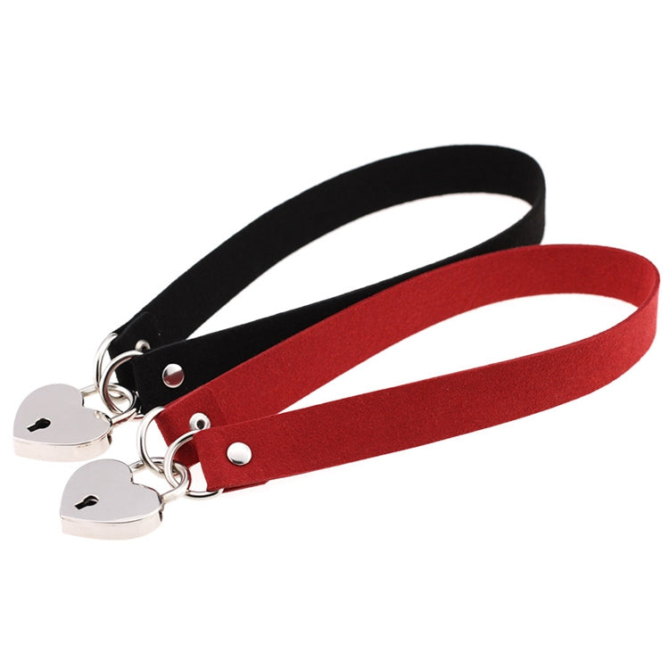 Red and black fabric choker collar set with heart padlock charms