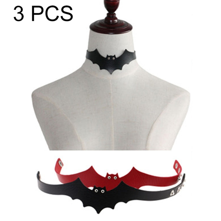 Bat-shaped leather choker collar set with red and black panels on a mannequin