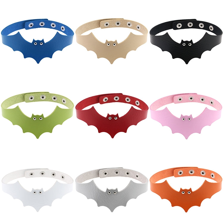 Assorted bat-shaped leather choker collars in multiple colors with metal eyelets