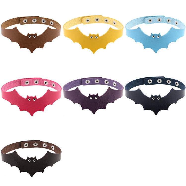 Assorted bat leather choker collars in brown, yellow, blue, pink, purple, and black