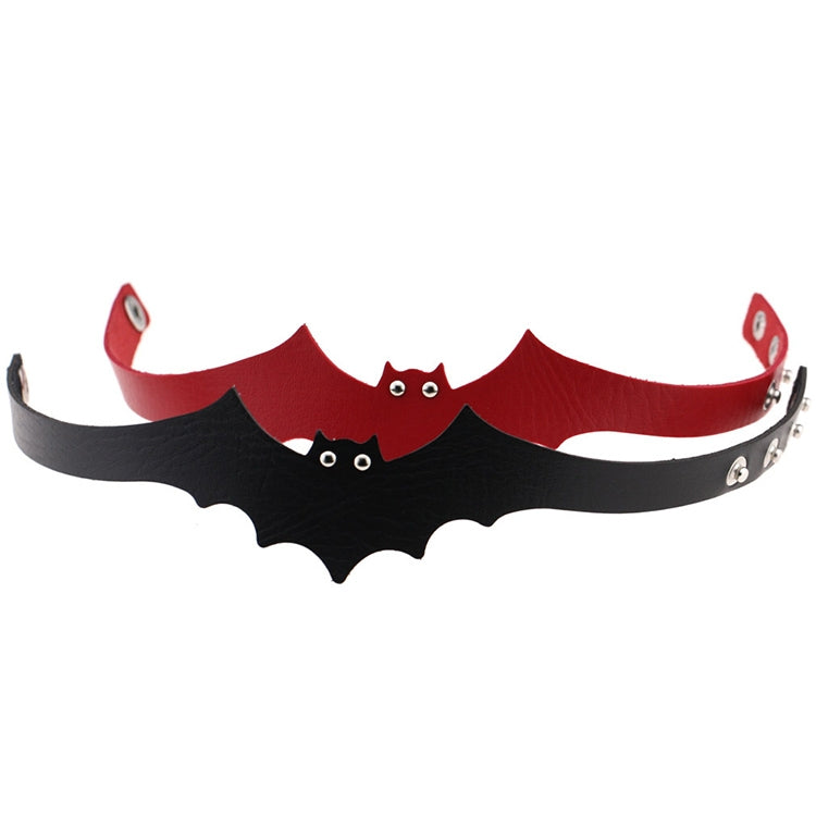 Bat-shaped leather choker collar with red and black panels and silver metal studs