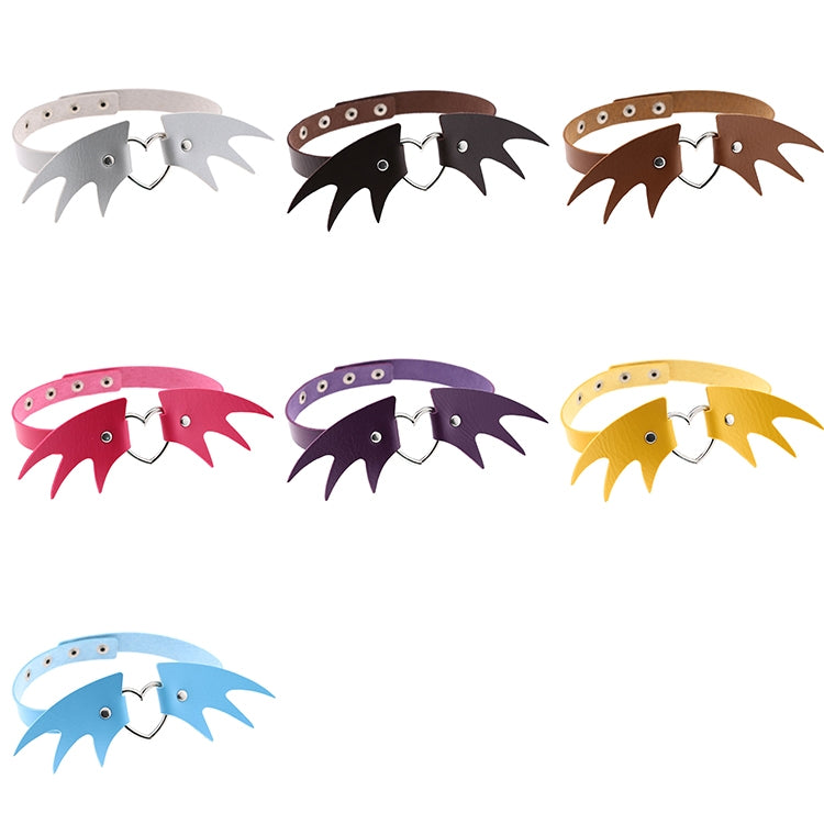 Mixed color demon wing leather choker set with heart clasp and pointed wing panels