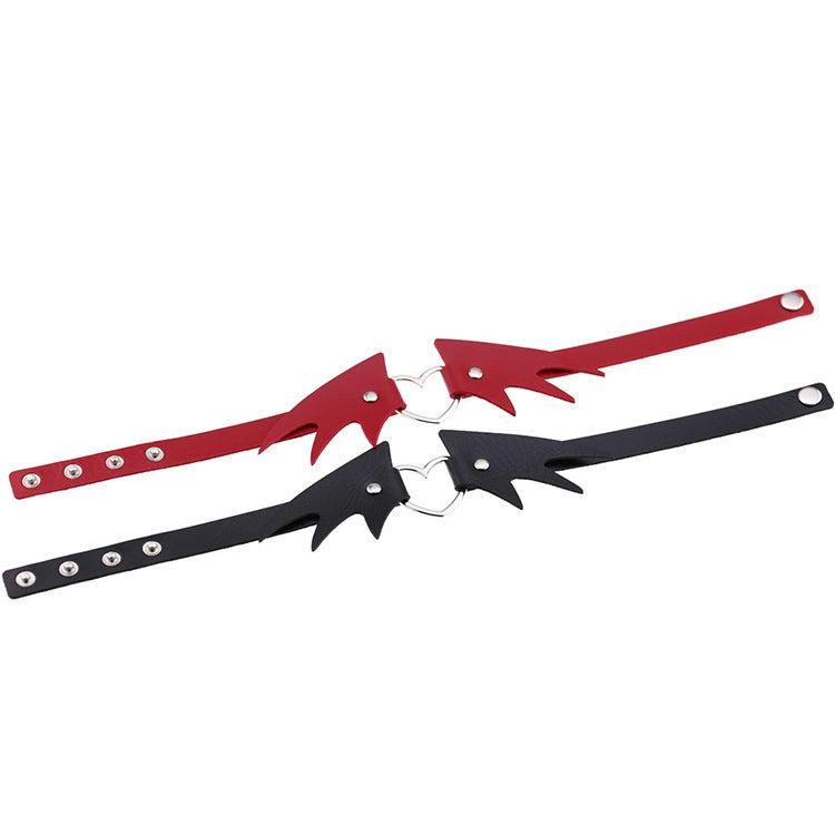 Red and black demon wing leather choker necklaces with heart-shaped metal clasp