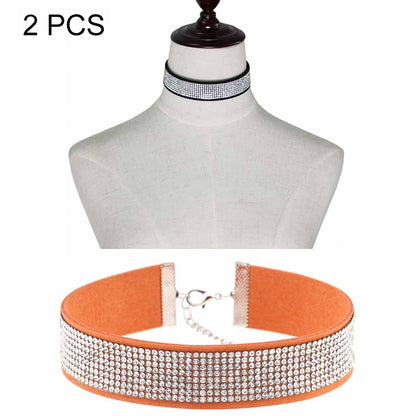 Rhinestone collar choker necklace, orange band with silver sparkle and chain clasp