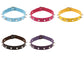 Assorted studded leather choker necklaces set with cone studs, multiple bright colors
