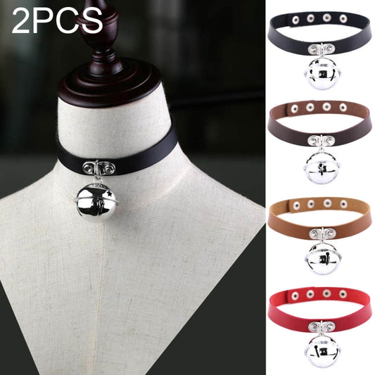 Bell pendant studded leather choker necklace set, shown in multiple colors on a mannequin