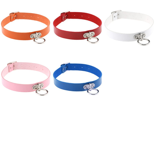 Assorted pastel faux leather choker collars with heart-shaped lock charm and O-ring