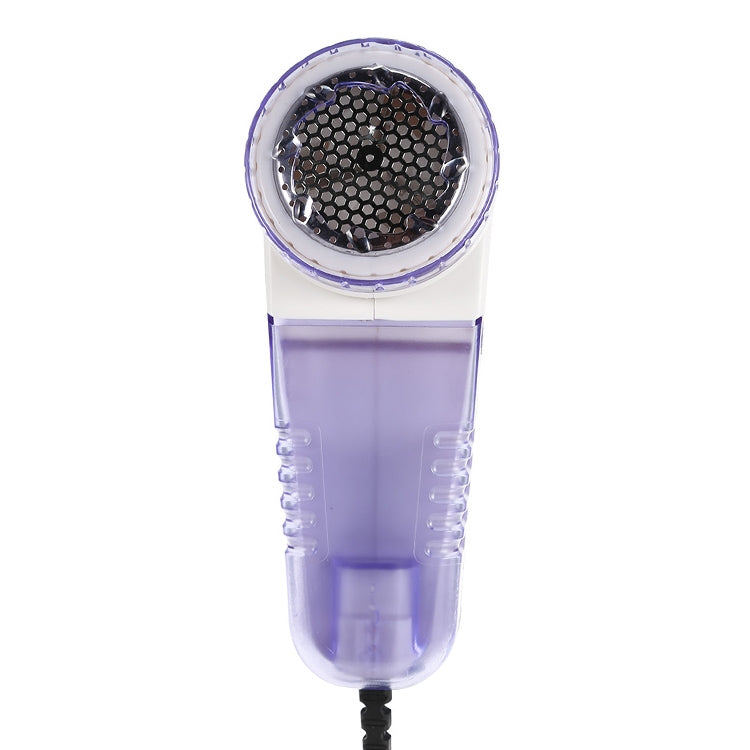 Electric fur ball trimmer head with honeycomb-style metal mesh in clear blue housing