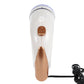 Electric fur ball trimmer with white body, copper-toned control area, and power cord