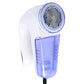 Electric fur ball trimmer with white body and clear blue shaving drum with metal mesh