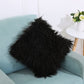 Black long-pile square furry pillow cover, soft plush texture