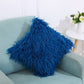 Blue long-pile square furry pillow cover, soft plush texture