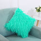 Green long-pile square furry pillow cover, soft plush texture