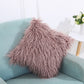 Rose pink shaggy square pillow cover with long plush fringe, 45 x 45 cm