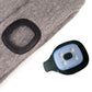 Gray knit beanie with removable LED light holder and black elastic trim