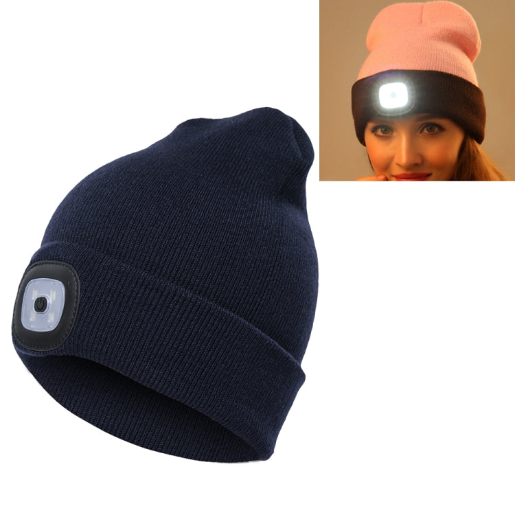 Navy knit beanie hat with front LED light module