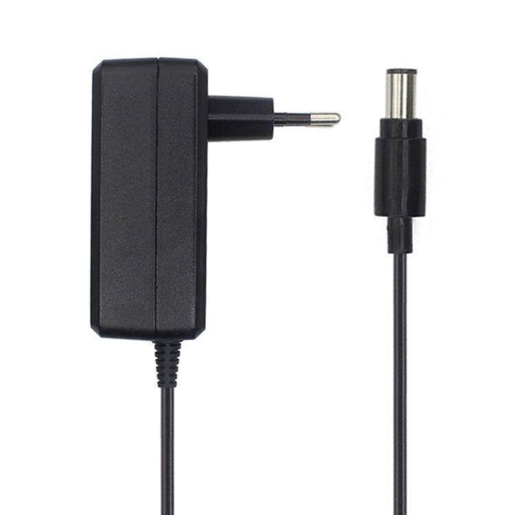 Black charger adapter with two-prong plug and DC barrel tip on black cord