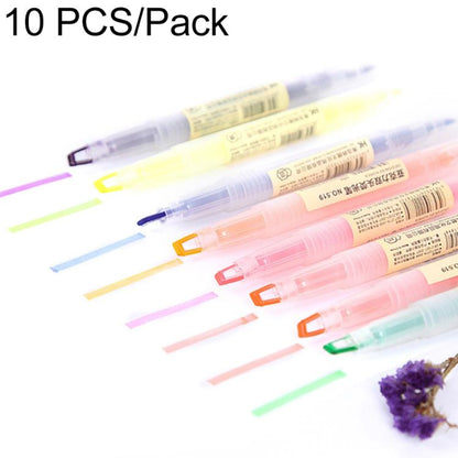 Assorted pastel double-head highlighter pens, clear barrels with multicolor tips