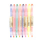 Set of double-head highlighters with clear barrels and pastel pink, green, blue, yellow tips
