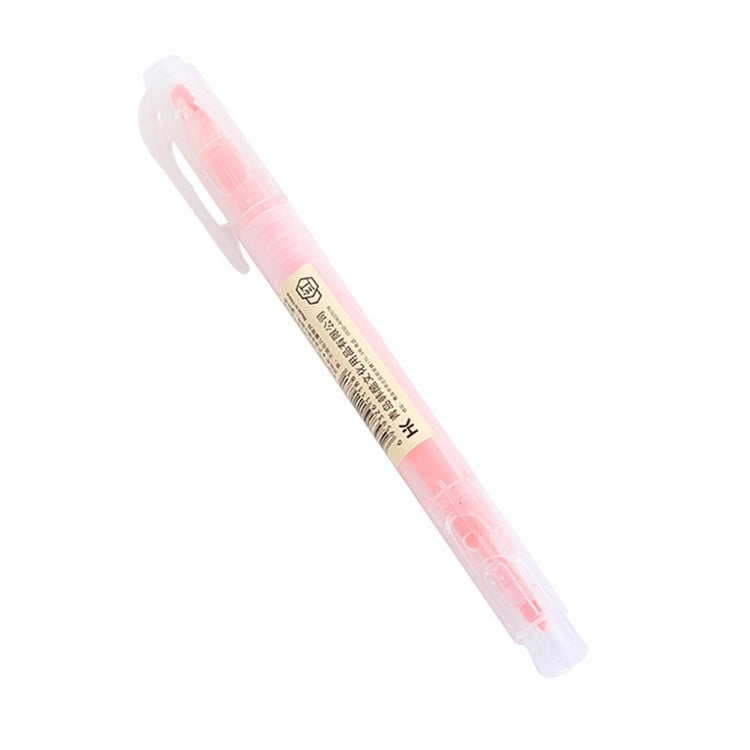 Pink double-head highlighter pen with clear barrel and chisel tip